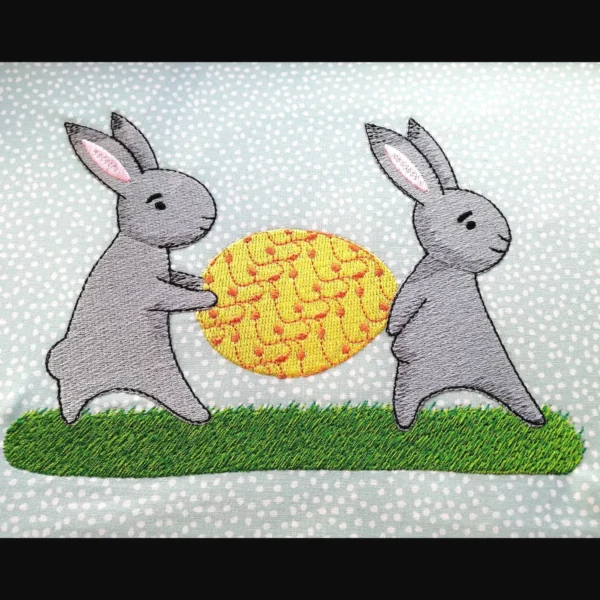 Bunnies with egg embroidery design - easter bunny embroidery design - cute bunnies embroidery pattern