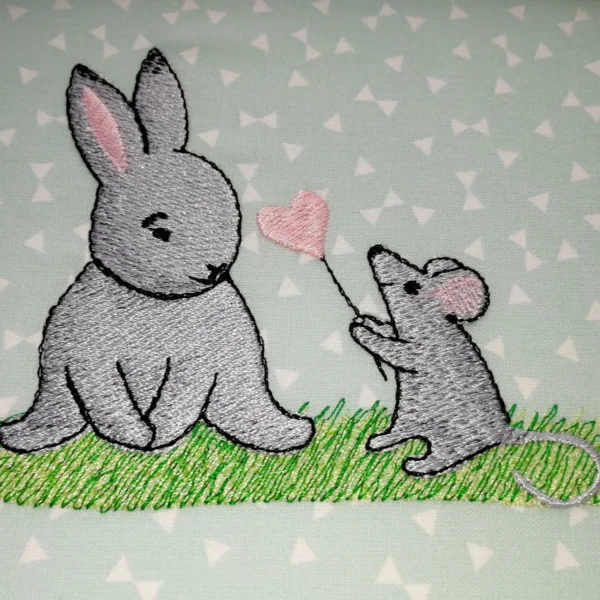 Bunny and mouse embroidery design - cute embroidery pattern 1