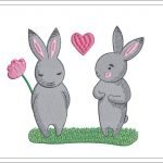 Cute Bunnies In Love Embroidery Design