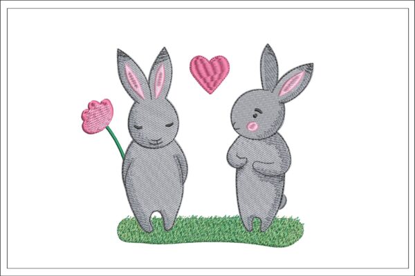 Bunny in love embroidery design