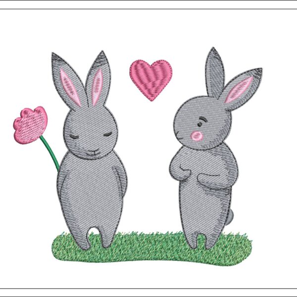 Bunny in love embroidery design