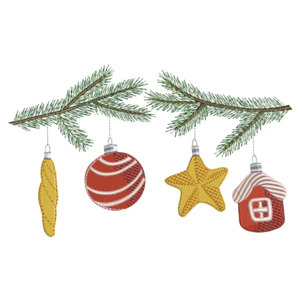 Christmas embroidery design - Christmas branch embroidery design - pine embroidery design - christmas balls embroidery 1