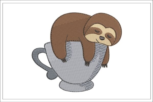 Coffee Sloth embroidery design