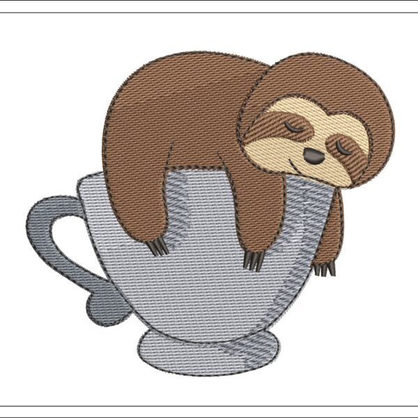 Coffee Sloth embroidery design