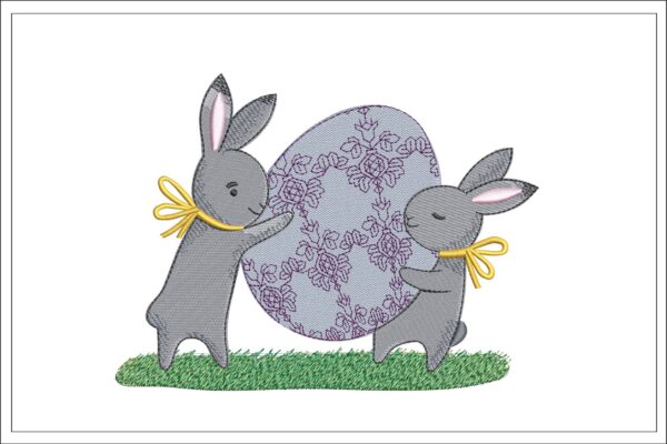 Cute Bunnies With Egg embroidery design