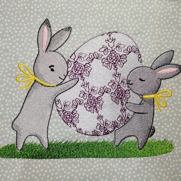 Cute bunnies with egg embroidery design - Easter embroidery design