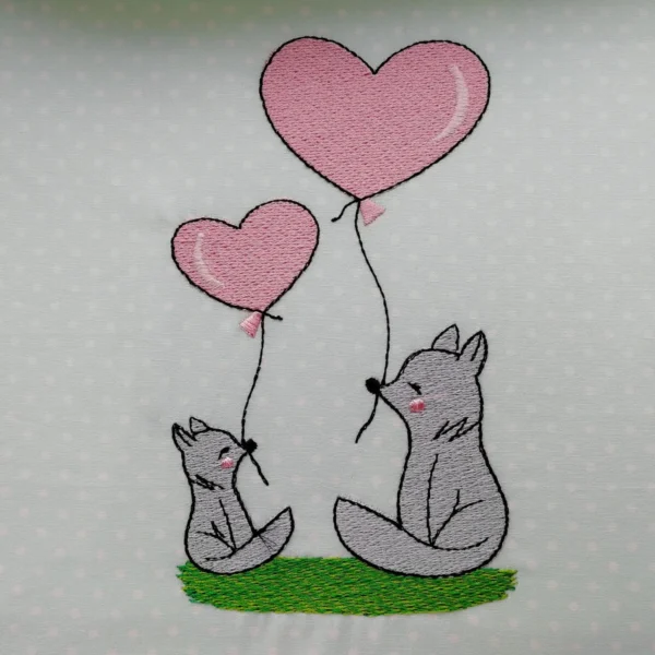 Fox embroidery design- heart balloon embroidery pattern