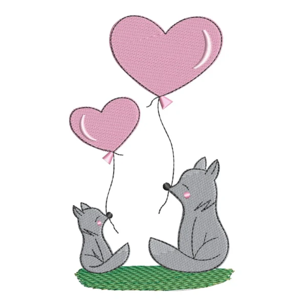 Fox embroidery design- heart balloon embroidery pattern