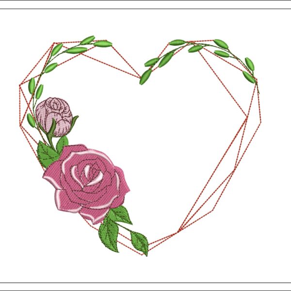 Geometric floral heart embroidery design