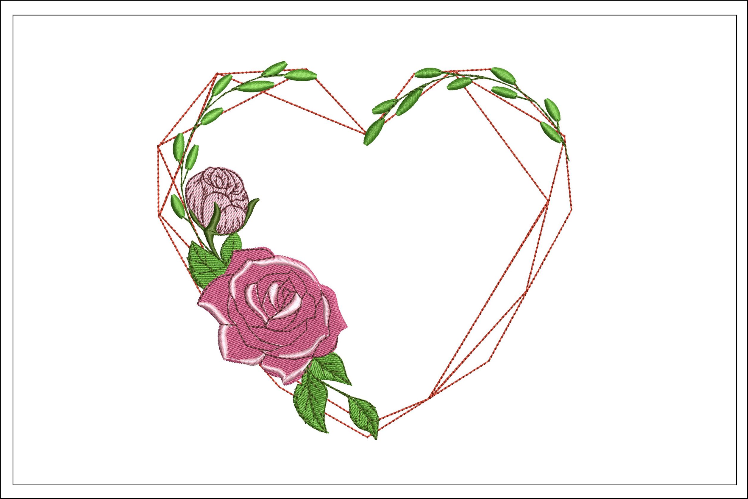 Geometric floral heart embroidery design