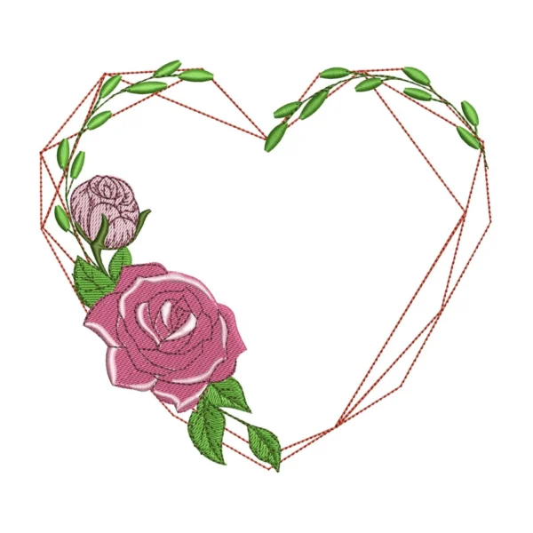 Geometric floral heart embroidery design