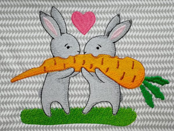 Bunnies In Love With Carrot embroidery design