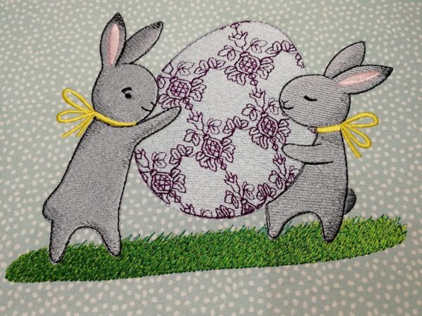 Cute Bunnies With Egg embroidery design