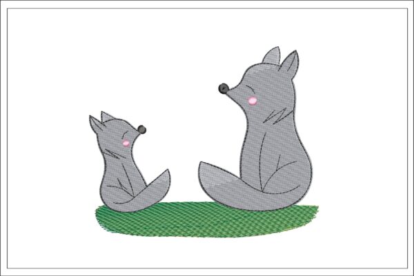 Mother And Child Fox embroidery design