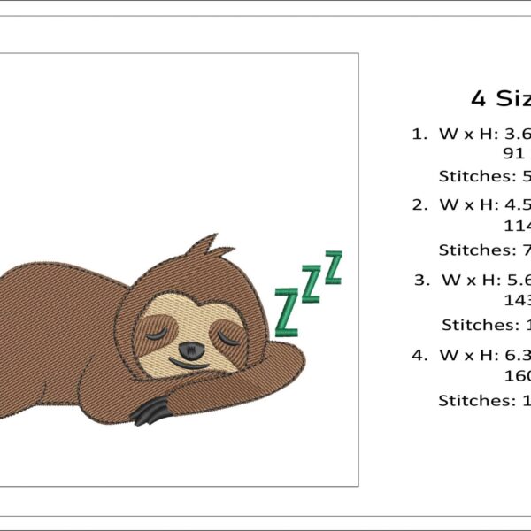 Sleeping Sloth embroidery design