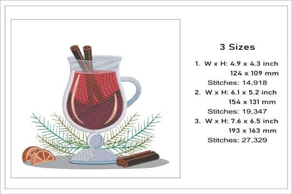 Glass of wine embroidery design