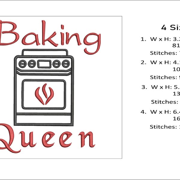 Baking Queen embroidery design