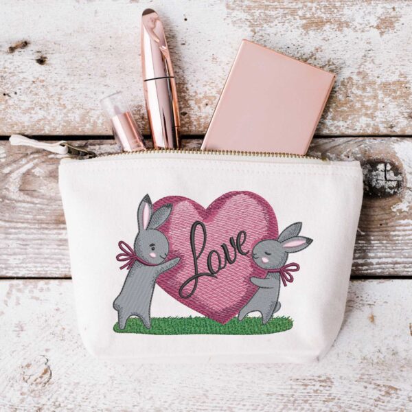 Bunnies In Love With Heart embroidery design