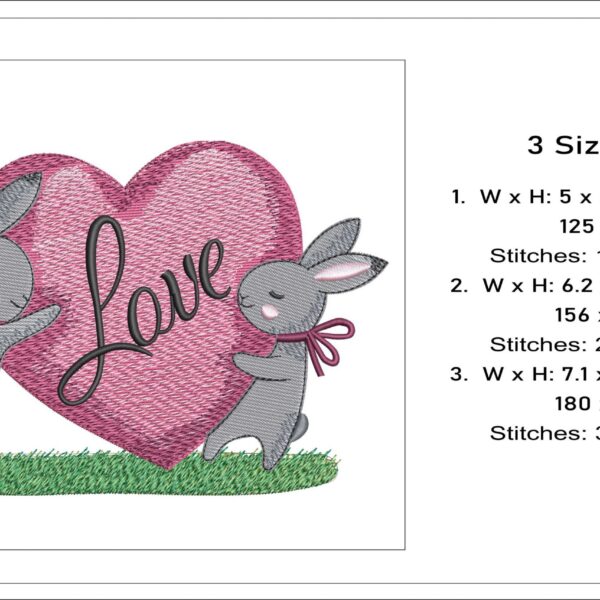 Bunnies In Love With Heart embroidery design