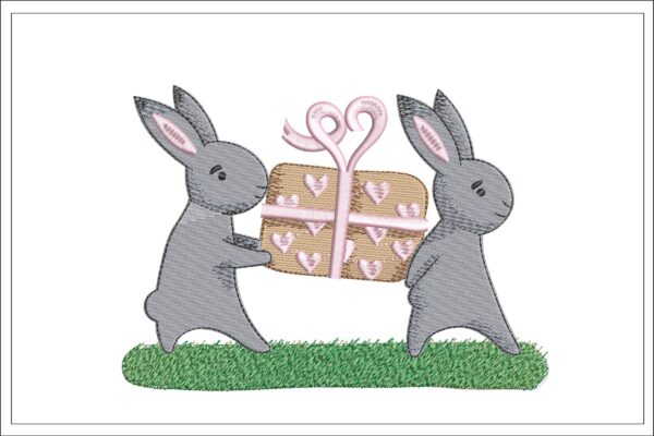 Bunnies With Gift embroidery design