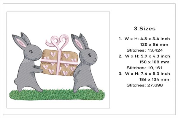 Bunnies With Gift embroidery design