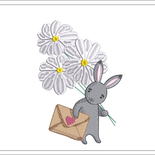 Bunny with daisies embroidery design