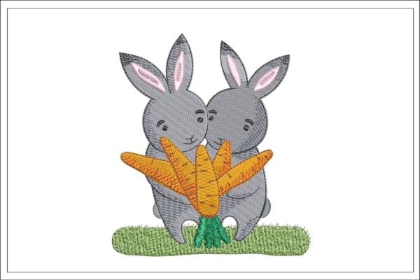 Cute Bunnies With Carrots embroidery design