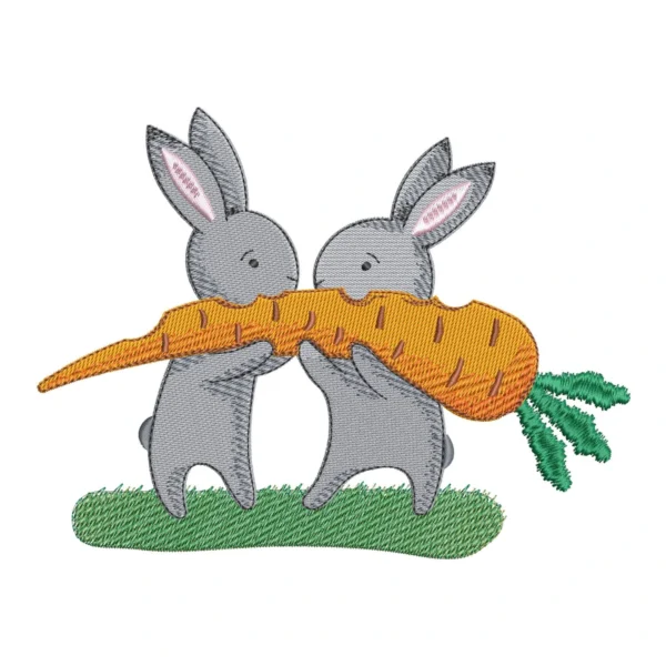 Cute bunnies with carrot embroidery design - spring embroidery pattern - bunny embroidery design