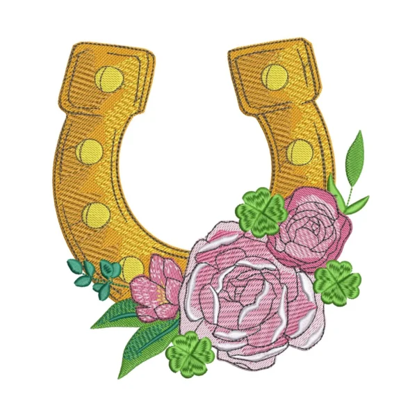 Floral horseshoe embroidery design