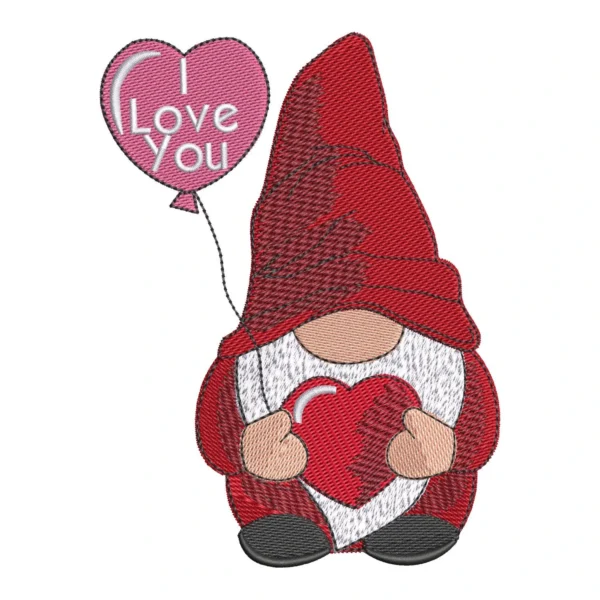 Gnome with heart embroidery design - love gnome embroidery - gnome embroidery pattern