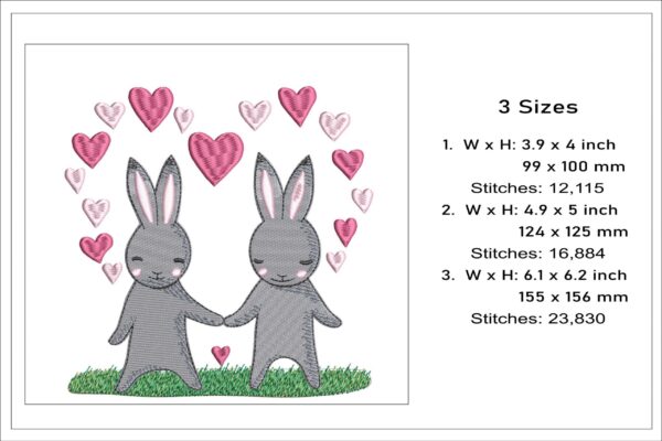 Heart Bunnies embroidery design