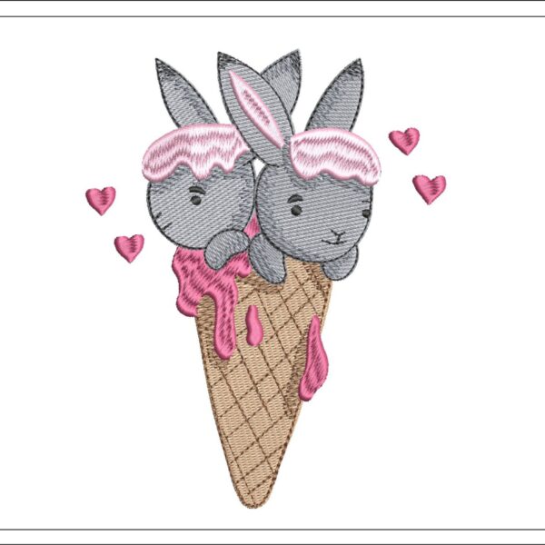 Ice cream bunnies embroidery design