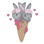 Cute Bunnies In Ice Cream Cone Embroidery Design