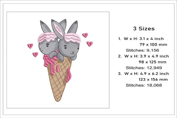 Ice cream bunnies embroidery design