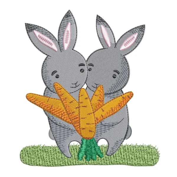 Cute bunnies with carrots embroidery design - cute bunny embroidery - spring embroidery design 1