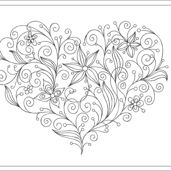 Abstract Floral Heart embroidery design