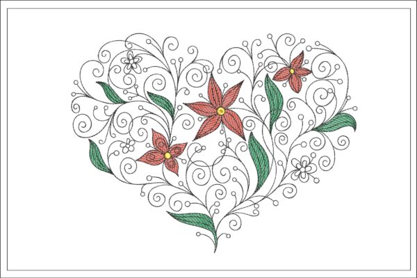 Abstract Floral Heart Color embroidery design