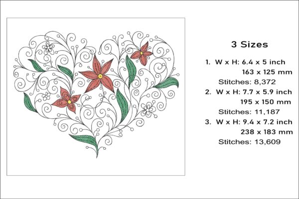 Abstract Floral Heart Color embroidery design