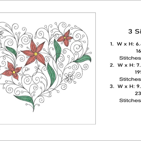 Abstract Floral Heart Color embroidery design