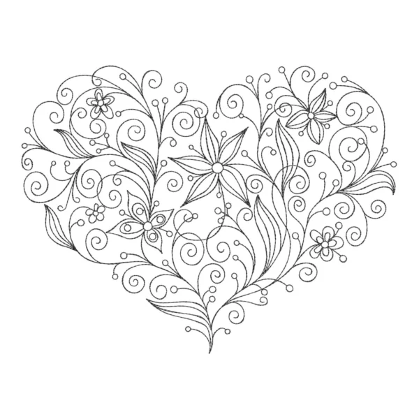 Abstract floral heart embroidery design - sketch embroidery