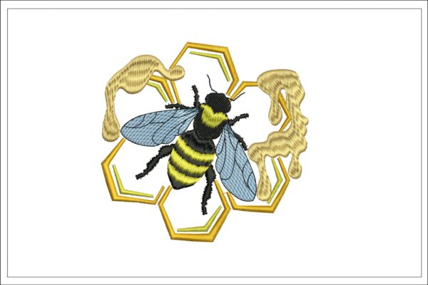 Bee and honey comb embroidery design