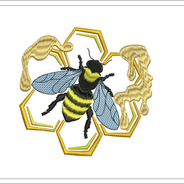 Bee and honey comb embroidery design