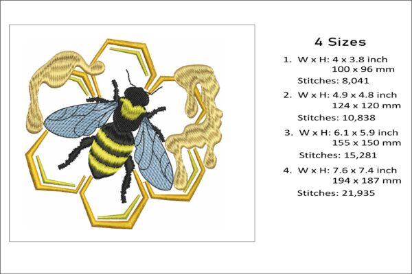 Bee and honey comb embroidery design