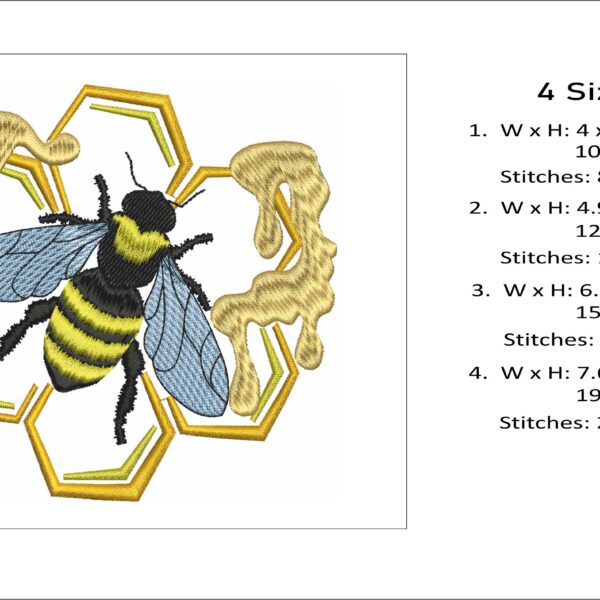 Bee and honey comb embroidery design