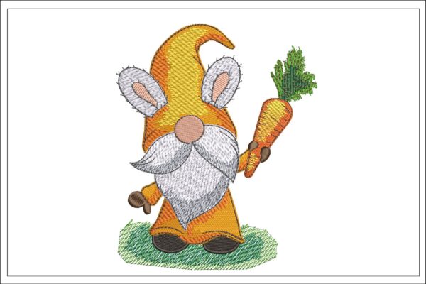 Bunny Gnome With Carrot embroidery design