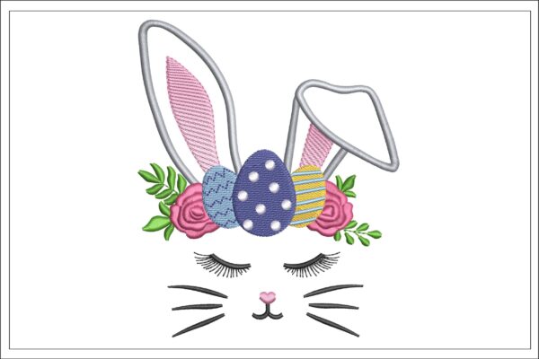 Bunny Head And Easter Eggs Embroidery Design