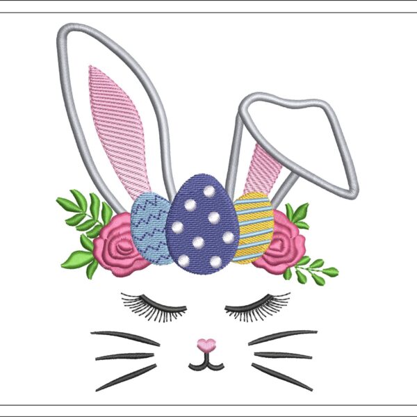 Bunny Head And Easter Eggs Embroidery Design