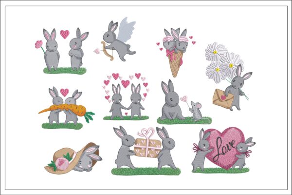 Bunny in love embroidery designs