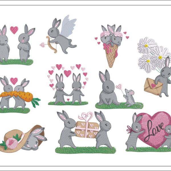 Bunny in love embroidery designs