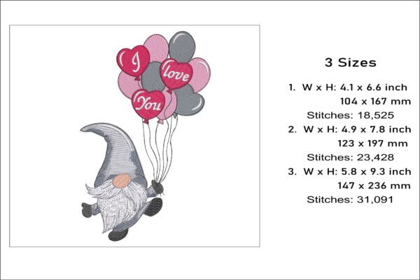 Gnome With Balloons embroidery design